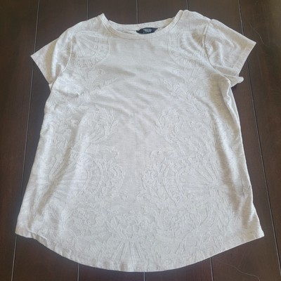 Simply Vera Womens Light Gray Short Sleeve Damask/Embossed Top L