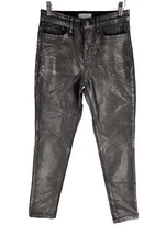 LOGO by Lori Goldstein Regular Metallic Coated Skinny Jeans Pewter