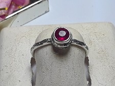 1/3ct Natural Round Ruby bezel Sterling Silver sculpted etched Band Ring 20066