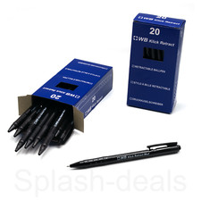 40 Retractable Ballpoint Pens - Quality Medium Tip Ball Pen Biros Black - Boxed