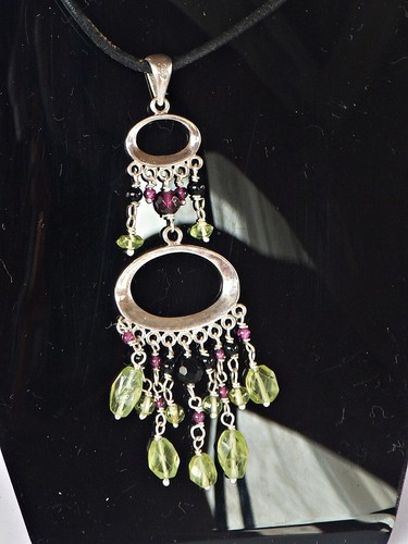 SCHMUCK-STCK AnHÄNGER CHANDELIER PERIDOT RODOLITH ONYX 925 SILBER - Picture 2 of 4