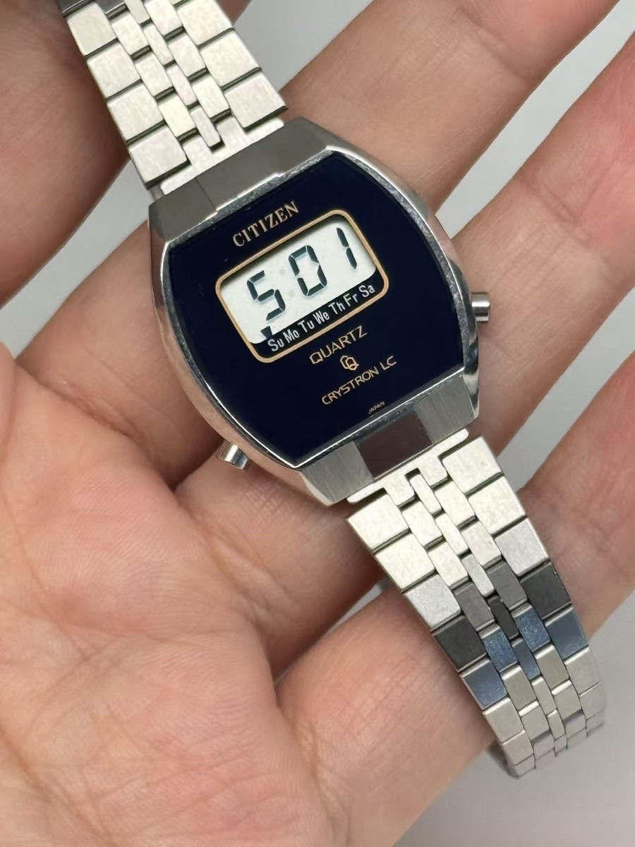 Vintage Citizen Crystron LC Digital Watch Blue Dial Japan New