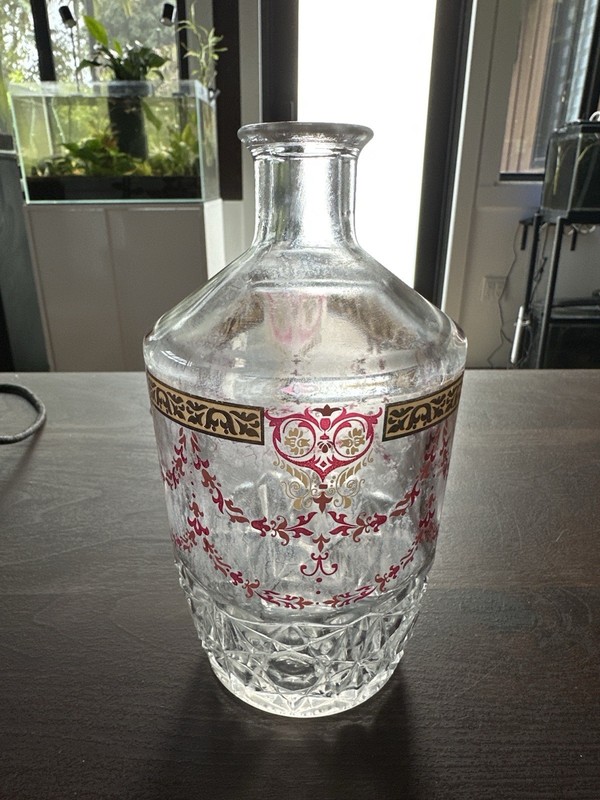 CERVE Italy Vintage Decorative Glass Cruet, Red & Gold Decanter