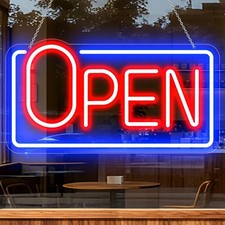 Bright LED Neon Open Sign for Business Window - Light Up Store Display, 16"x8.6