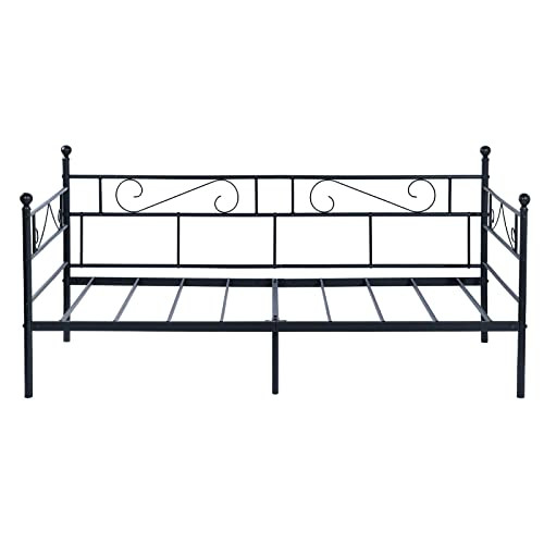 Metal Daybed Frame Twin Size with Headboard,Square Stable Steel Slats,Mattress - Picture 4 of 7