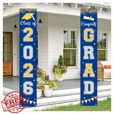 Graduation 2026 GRAD Banner Blue Welcome Sign Indoor Outdoor