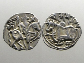 SILVER/BILLON JITAL (DRACHM)_______Samanta Deva_______ABSTRACT BULL & HORSEMAN