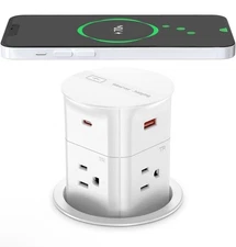 3.15" Pop Up Countertop Outlet with 15W Wireless Charger, Max 20W White