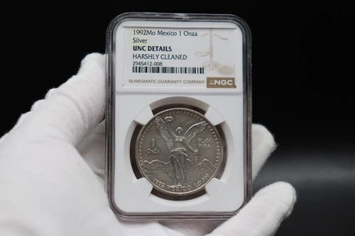MEXICO Silver 1992 Mo Onza Libertad  NGC UNC DETAILS Harshly Cleaned