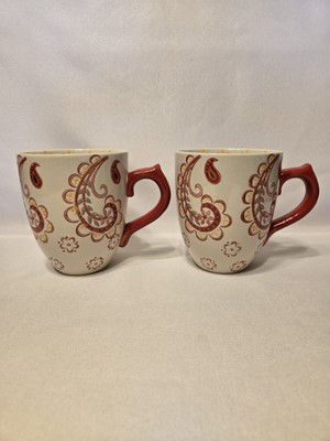 Dutch Wax /Coastline Imports Paisley Embossed Hand Painted Set Of 2 14oz Mugs