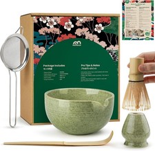 Matcha Whisk Set, Ceramic Bowl Matcha Kit Handcrafted Bamboo Chasen, Complete