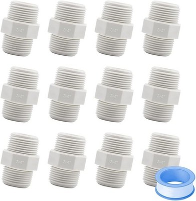 12PCS 3/4 Inch PVC Pipe Fitting Hex Nipple G3/4 Male X G3/4 Male Coupling Ada...