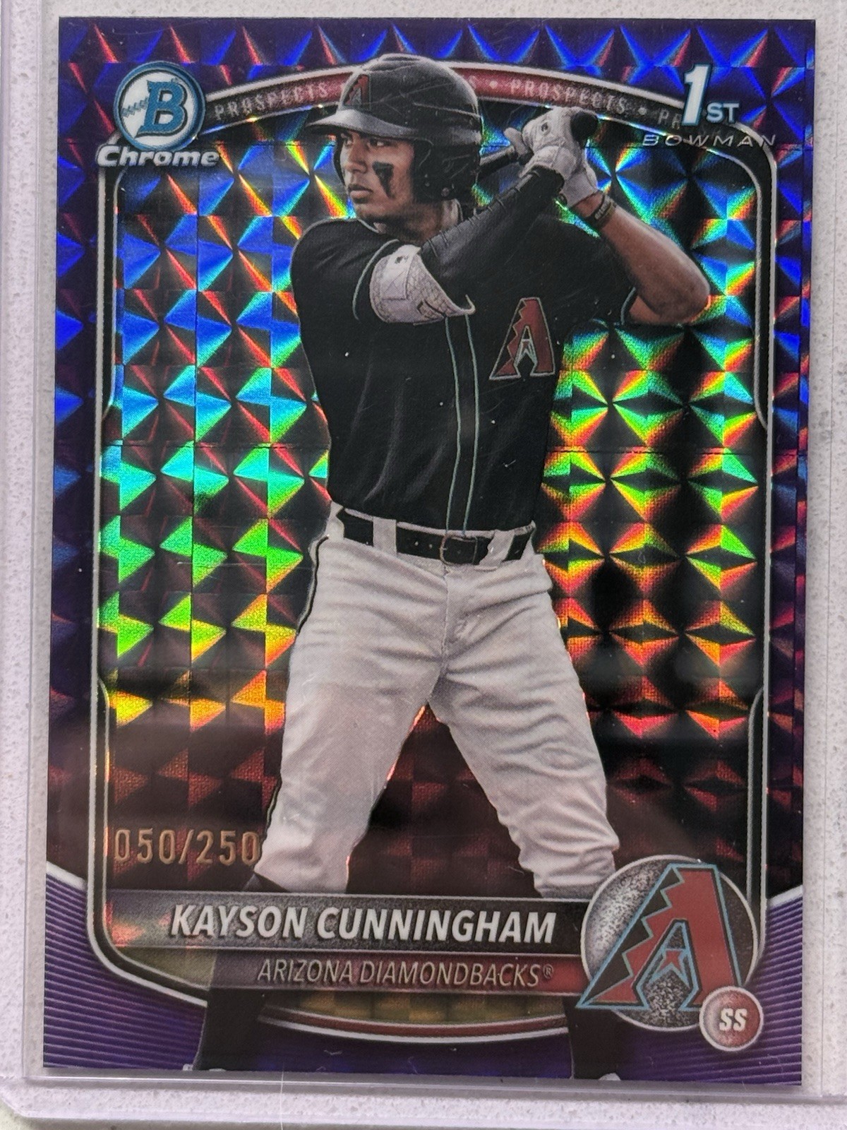 2025 Bowman Draft Kayson Cunningham Chrome Purple Geometric Refractor 1st #/250