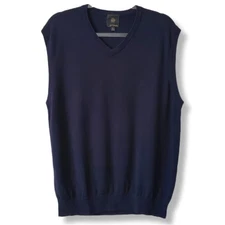 Men F/X Fusion Blue Classic V Neck Sweater Vest L Preppy Golf Retro Timeless NEW