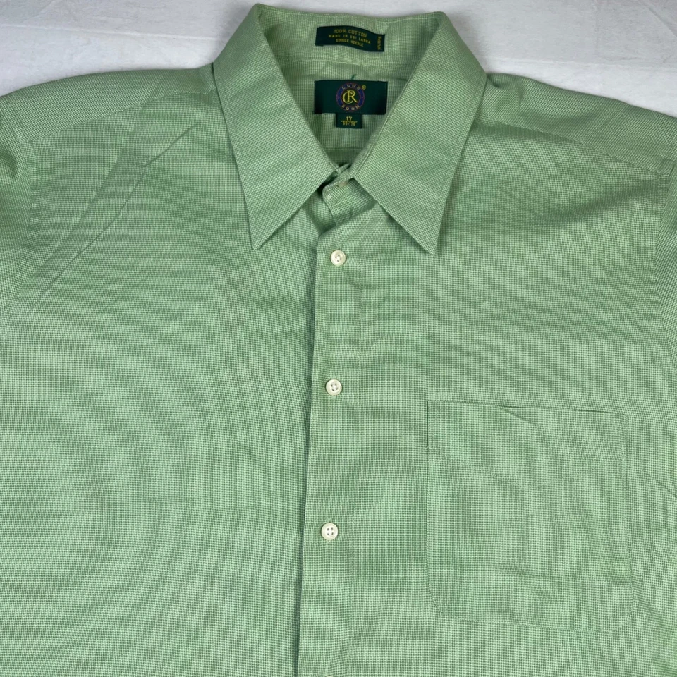 Camisa de vestir Club Room para hombre 17 35/36 manga larga verde a cuadros algodón botón Foto 3 de 4