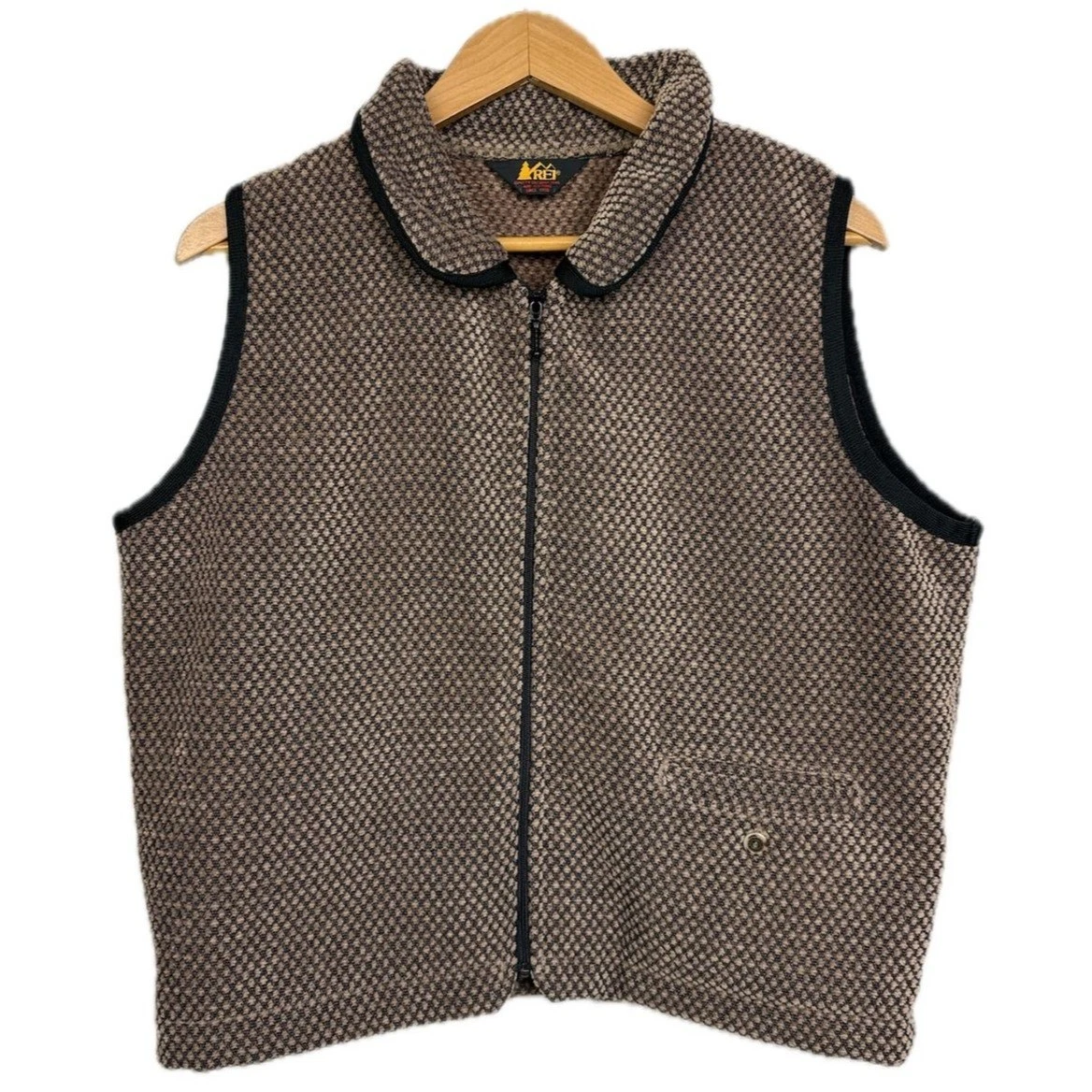 REI Fleece Vest Mens XL Brown Textured Knit Full Zip Vintage Gorpcore Outdoor