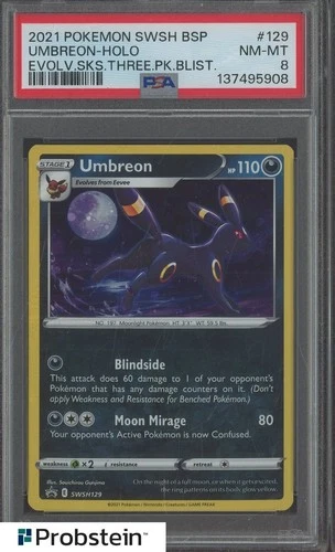2021 Pokemon SWSH BSP Evolving Skies 3 Blister #129 Umbreon Holo PSA 8
