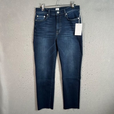 Edwin Womens Size 28 Dark Wash Tapered Leg Jeans Cotton Blend Denim Raw Hem
