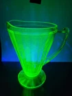 Vintage Uranium Glass Green Jeanette  Cherry Blossom Pitcher 8" Depression Glass