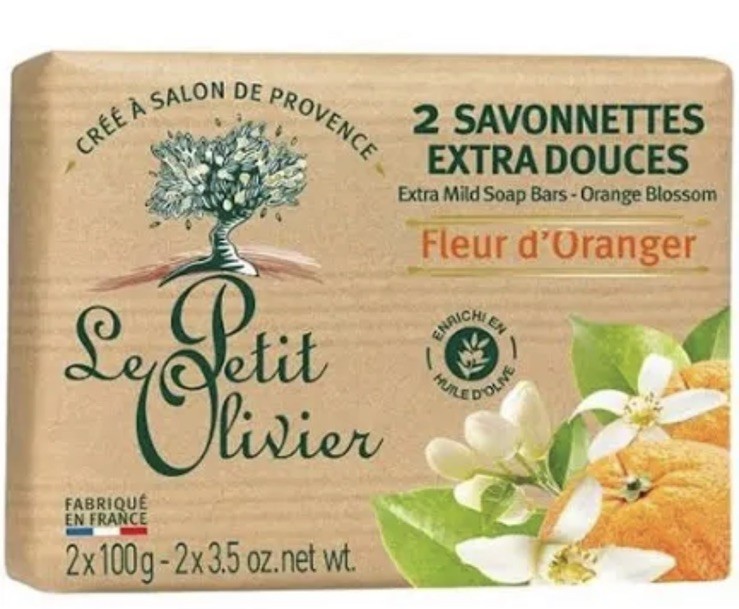 Savon extra doux fleur d’oranger Le Petit Olivier pack de 4 savonnettes corps et mains 100g