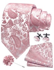Dusty Rose Tie for Men Wedding Solid Silk Paisley Necktie Pocket Square Cuffl...