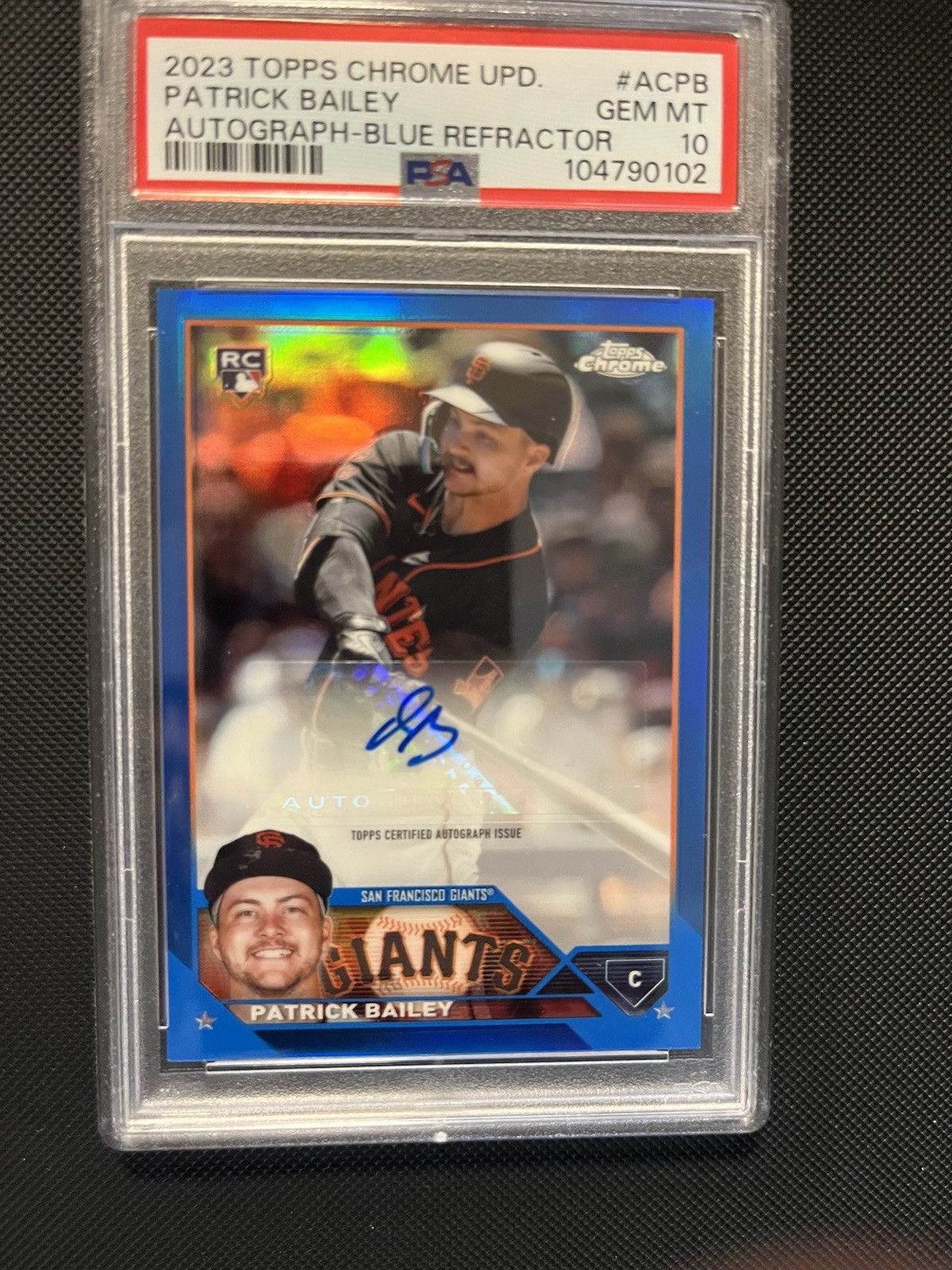 2023 Topps Chrome Update Patrick Bailey Blue Refractor Rookie Auto /150 PSA10