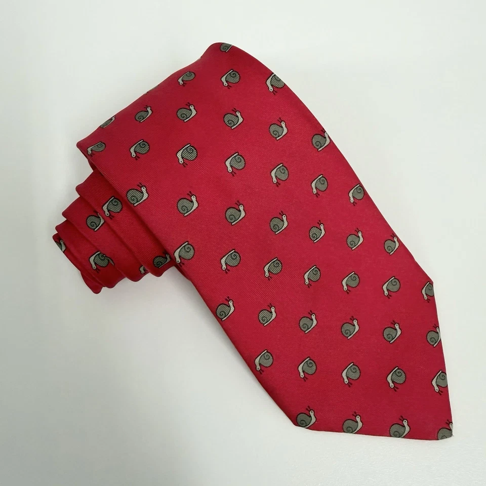 Corbata para hombre Hermes caracoles rojo y gris satinado seda 7207 UA 3,25" (W) x 56,5" (L) guc Foto 4 de 4