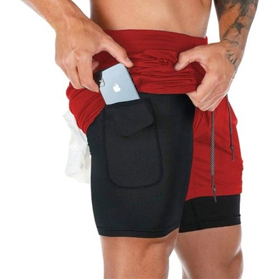 Herren Sportshorts Laufshorts 2 in 1 Kurze Laufhose Fitness Training mit Taschen