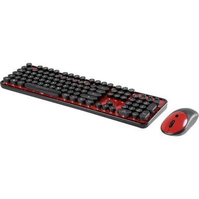 Renkforce RF-DS-RETRO Funk Tastatur, Maus-Set  Deutsch, QWERTZ Schwarz, Rot
