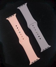Lot of 2 Apple Watch Sport Bands 38mm 40mm Silicone Pastel Pink  Gray Size S/M