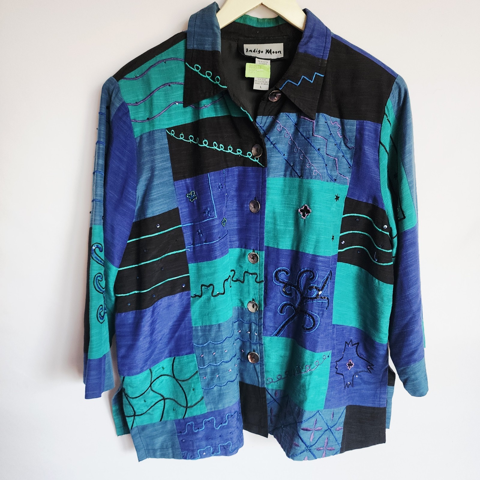Vintage Indigo Moon Patchwork Jacket Large Blue T… - image 2