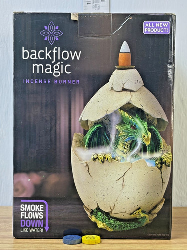 Baby Dragon Hatchling Backflow Cone Incense Burner Light Up Egg 6" GDJ-P-89