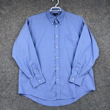 Lands End Dress Shirt Mens 17.5 34/35 Blue Solid Classic Fit No Iron Button Down