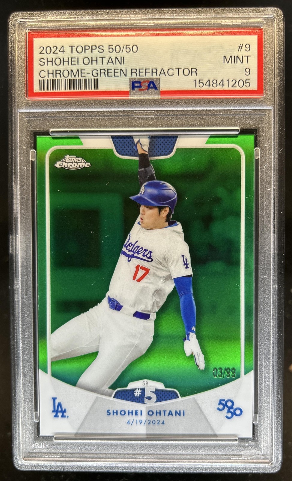 2024 Topps 50/50: Shohei Ohtani Chrome Green #/99 Dodgers PSA 9