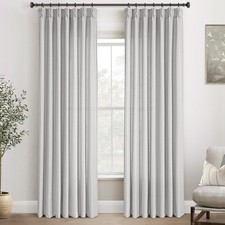 Olepangi Grey Pinch Pleated Linen Curtains 102 Inch Length 2 Panels For Living