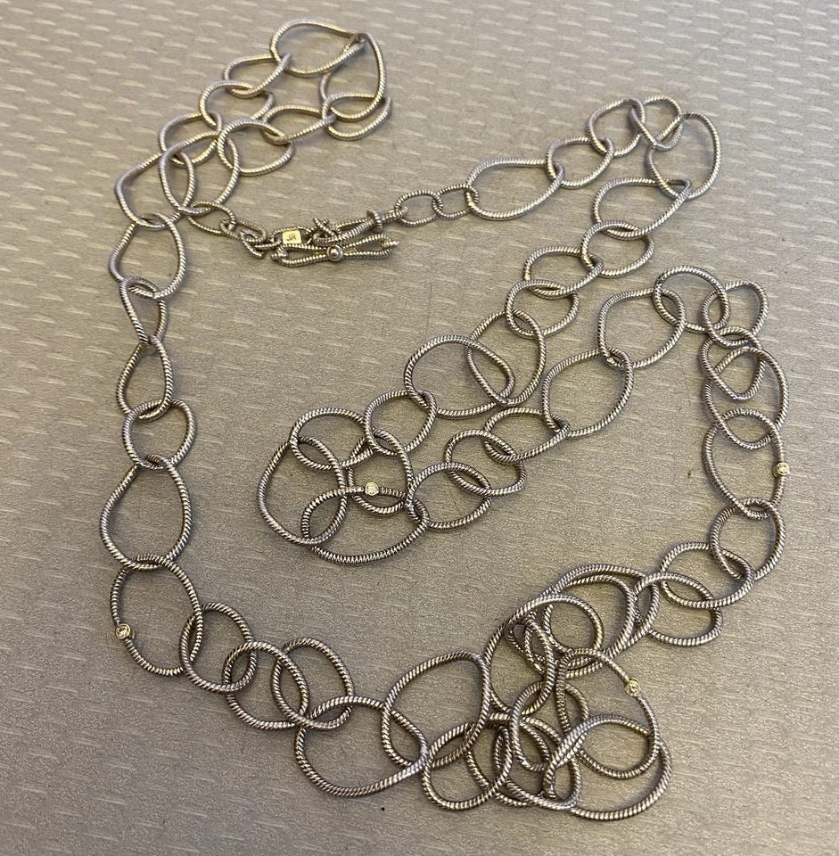 "Collar de cadena Judith Ripka JR de plata de ley de oro amarillo de 18 quilates con bisel de diamantes 34""" Foto 3 de 4