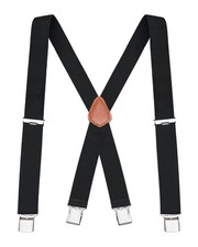 Suspenders for Men - 48" Elastic Adjustable Straps 1 1/4" - X Back Black