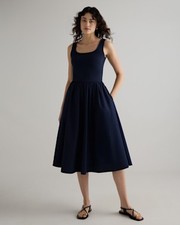 Quince Cotton Mixed Media Tank Dress Navy Basic Sleeved M