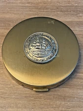 Vintage Volupte Makeup Powder Compact Mirror National State Bank Ship Medallion