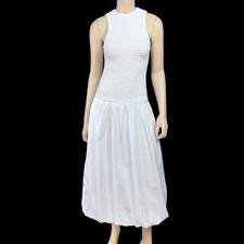 Zara Dress Women XS White Sleeveless Drop Waist Smock Maxi Bubble Hem NWT