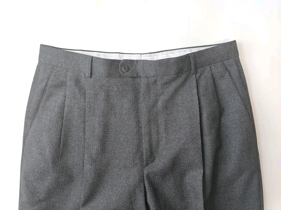 🇮🇹 Pantalones de vestir de lana plisados grises 34x31 Zanella para hombre hechos en Italia Foto 2 de 4