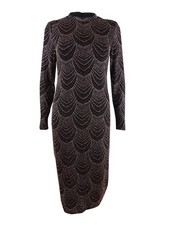 Nine West Women's Embellished Mock-Neck Midi Dress (2, Black/Bronze Multi)