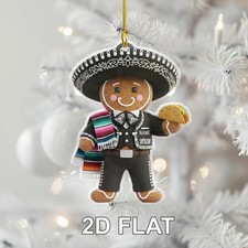 Mexican Gingerbread 2D FLAT Ornament, Custom Name Sombrero Cookie