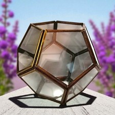 Vtg Brass Glass Terrarium Octagon Geometric Planter Display Case Candle Holder