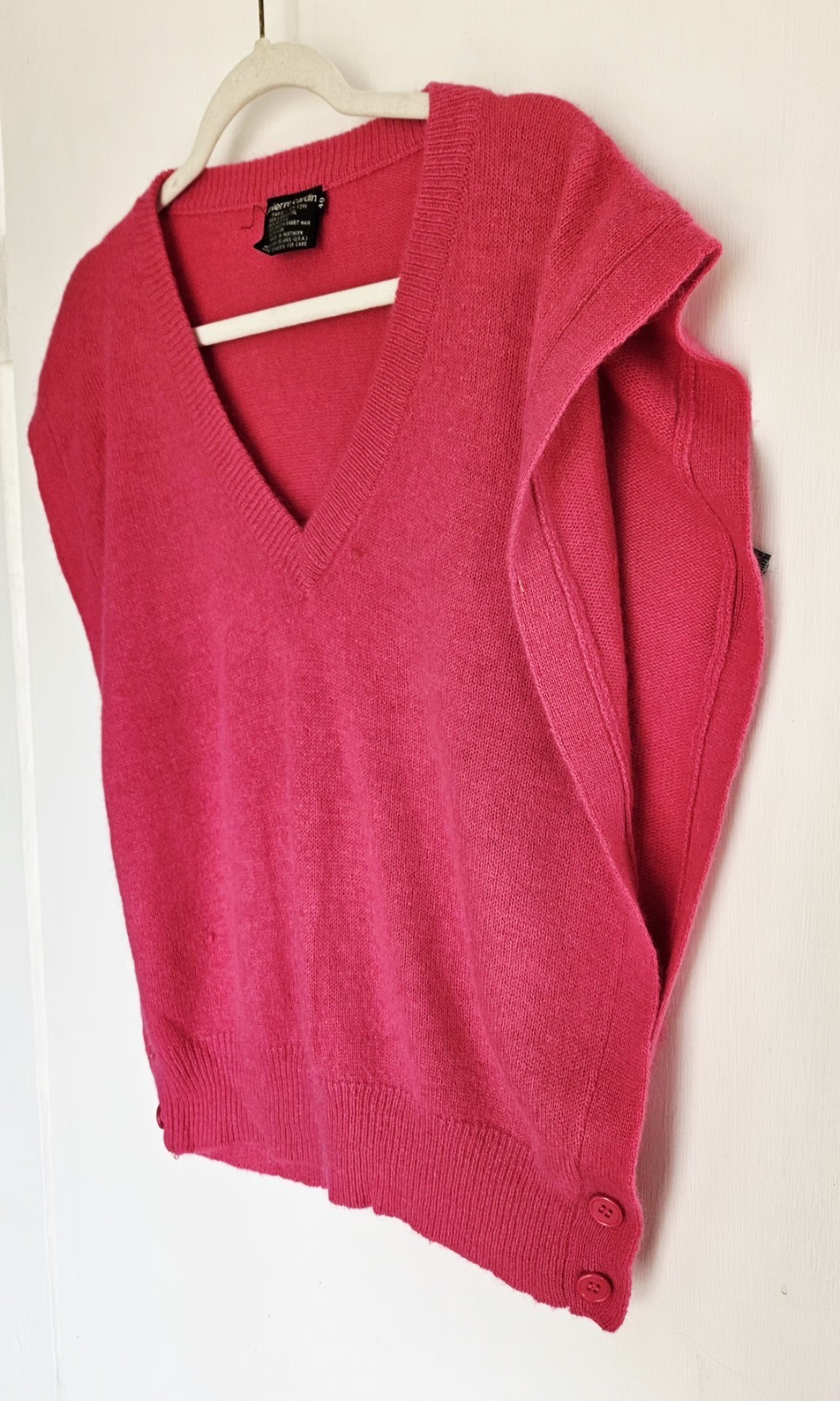 Pierre Cardin Sweater Vest Pink Angora Open Sides Vtg 90's Y2K 40 / L Balletcore