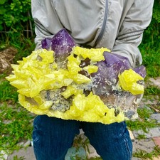 Racimo grande de cristal de cuarzo de azufre natural y amatista de 17,19 lb mineral crudo Heali
