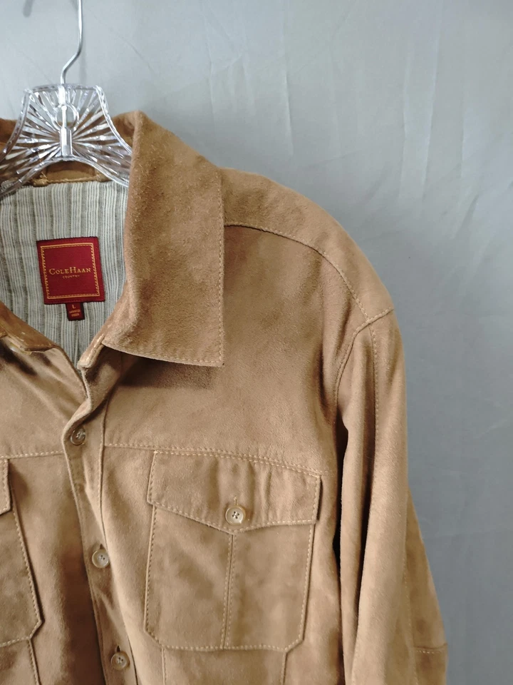 Cole Haan Jacket Mens Large Suede Button Up Western Shirt Pockets Casual - Image 2 of 4