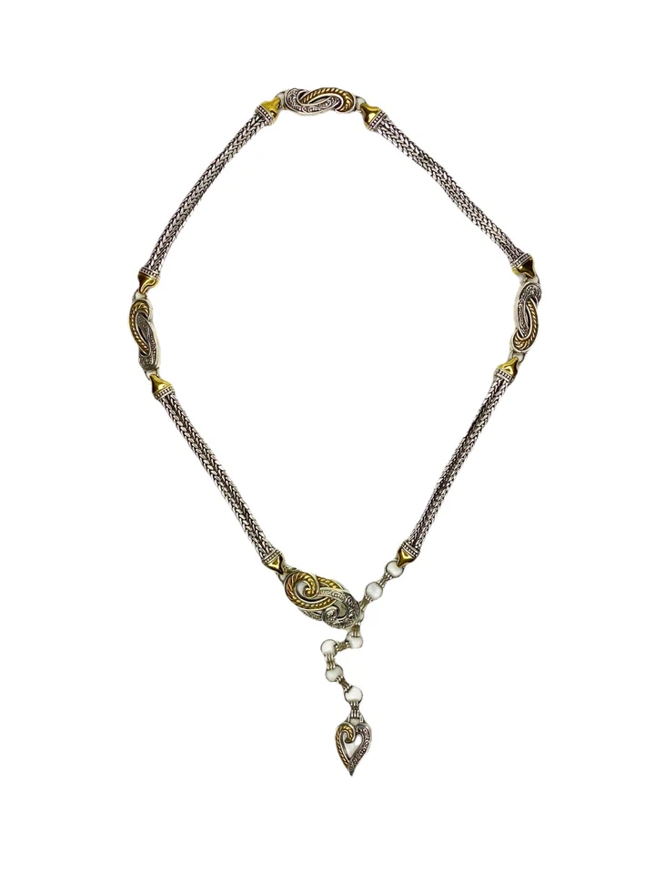 Vintage Brighton Two Tone Chain Belt 39" with Heart Charm Silver Gold Adjustable - Image 2 of 4