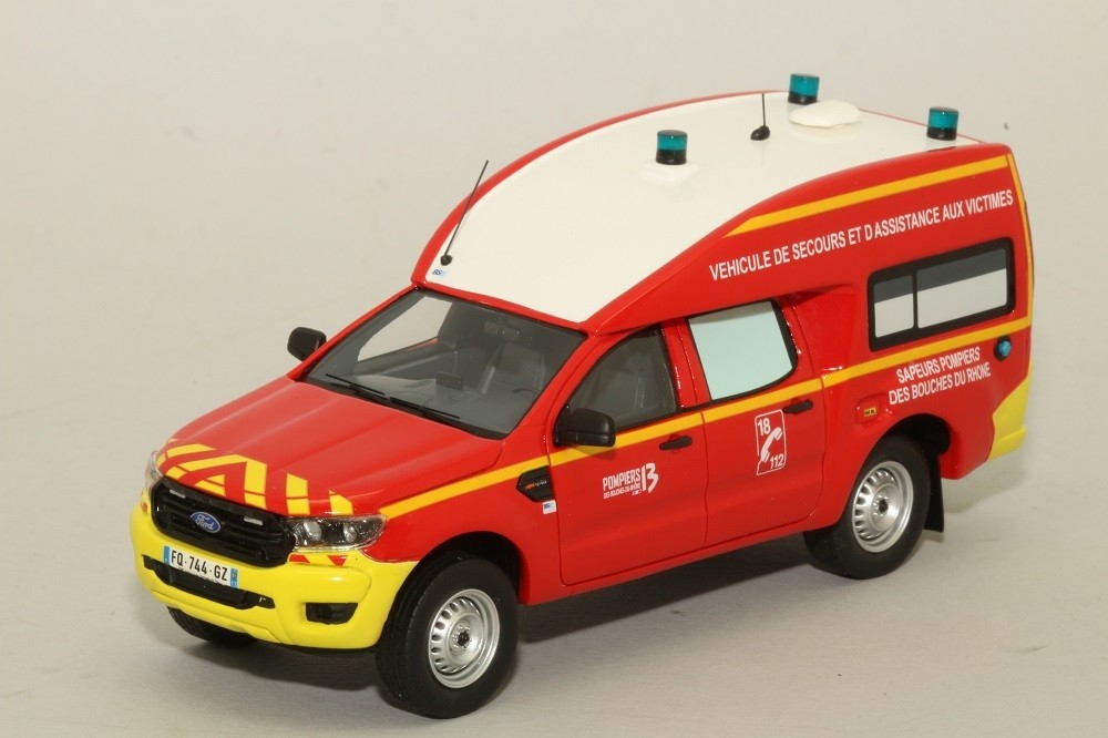FORD Ranger ESB Pompiers Bouches du Rhône ALARMES 1/43 Miniature Rouge