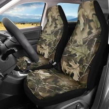 2pcs Car Front Seat Covers Protectors, Anti-Slip Camouflage Oak Hunting Wood